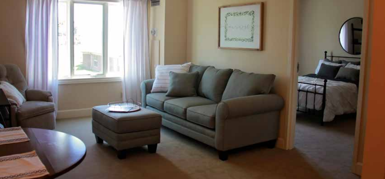 inside of a cozy assisted living apartment