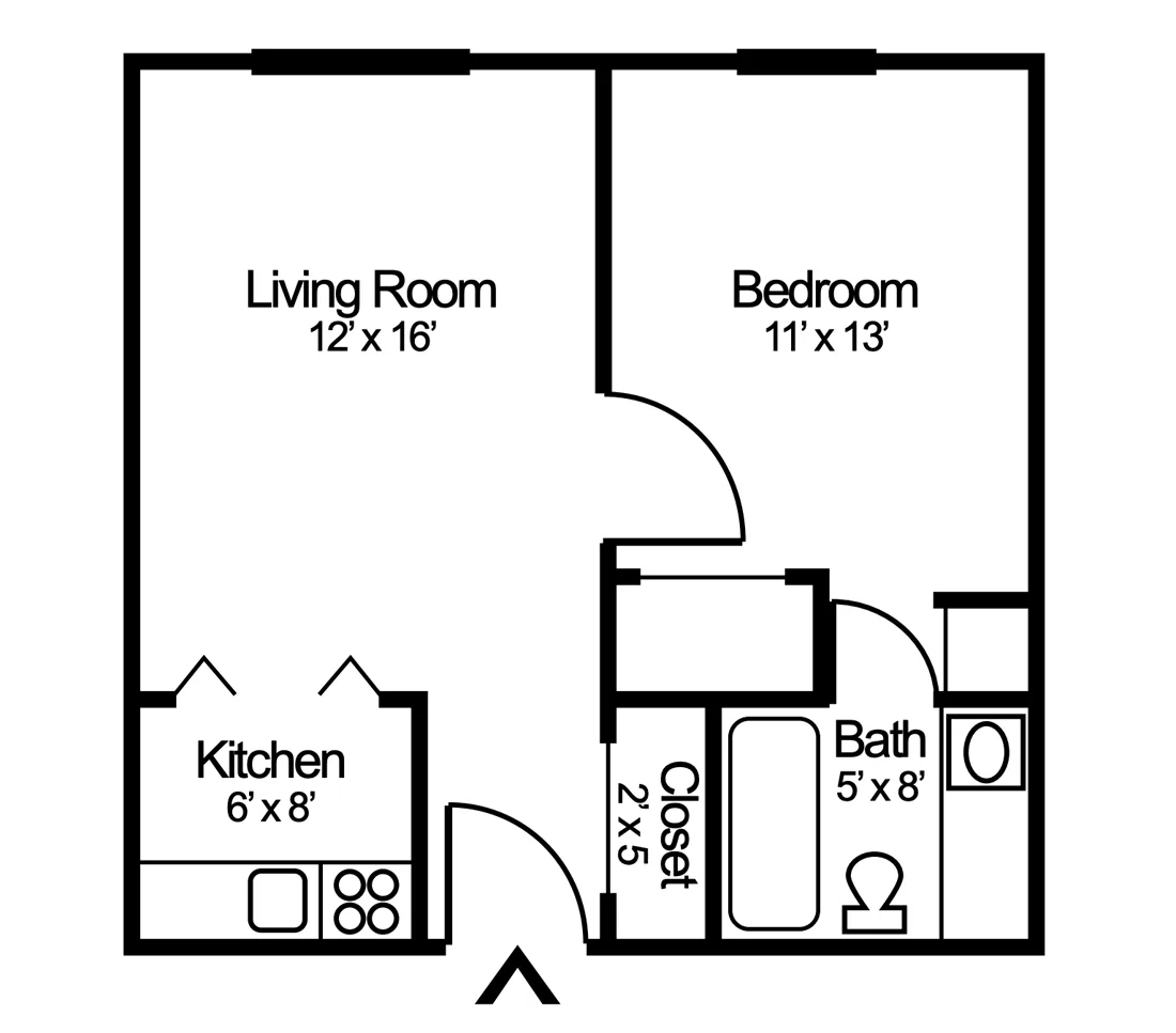 Assisted living 1-bedroom floorplan
