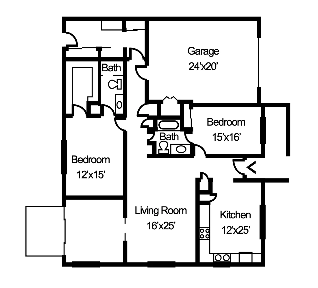 2-bedroom, 2-bathroom independent living villa floorplan