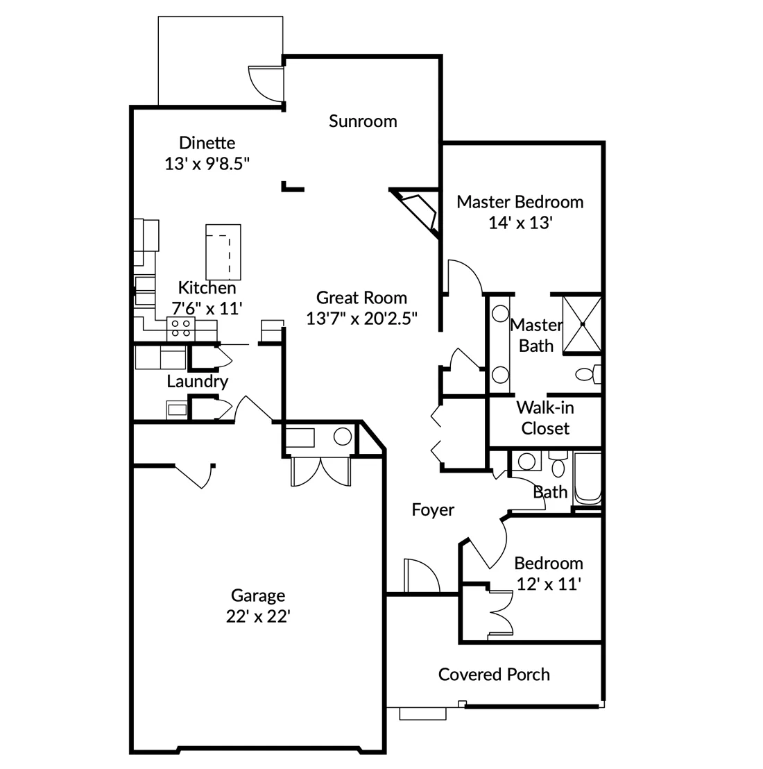 2-bedroom, 2-bathroom independent living villa floorplan