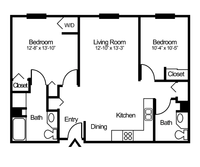 2-bedroom, 2-bathroom apartment floorplan