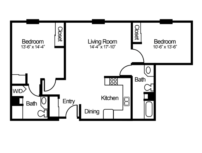2-bedroom, 2-bathroom apartment floorplan
