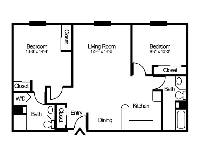 2-bedroom, 2-bathroom apartment floorplan