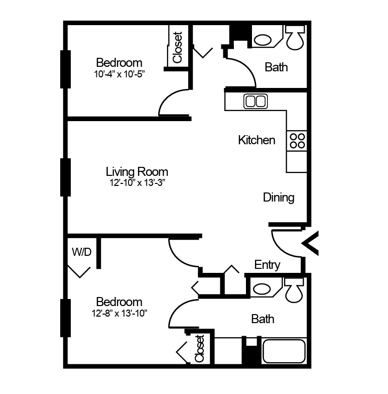 2-bedroom, 2-bathroom apartment floorplan