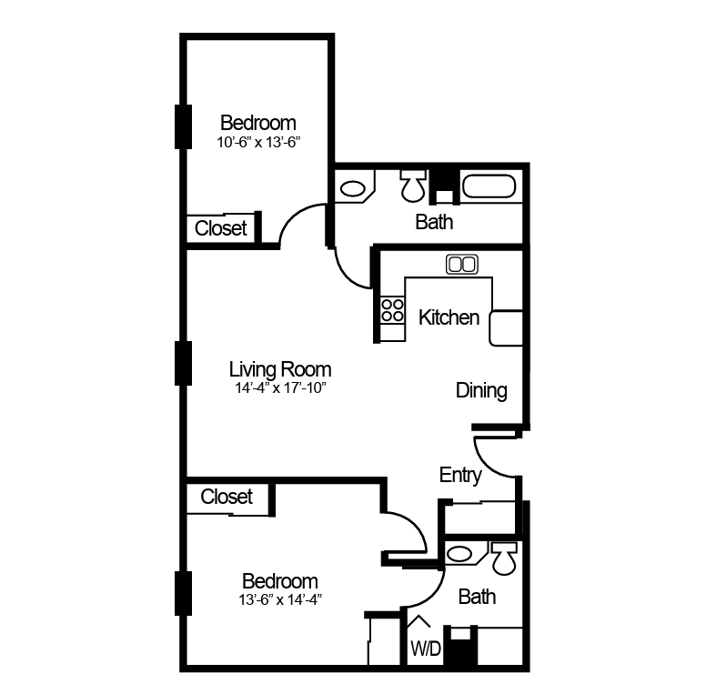 2-bedroom, 2-bathroom apartment floorplan