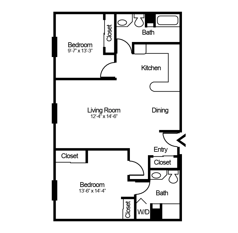 2-bedroom, 2-bathroom apartment floorplan