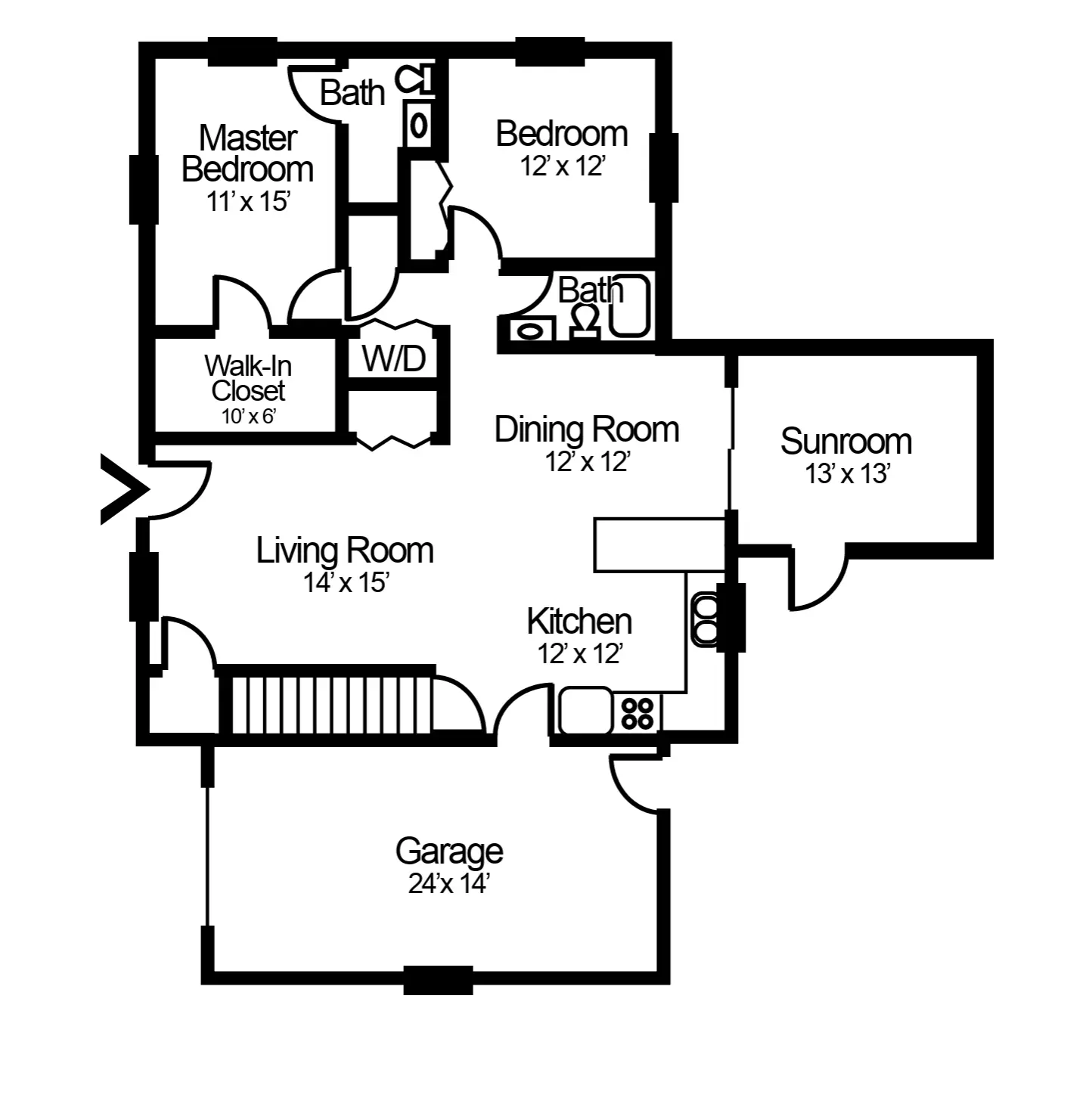 2-bedroom, 2-bathroom villa floorplan