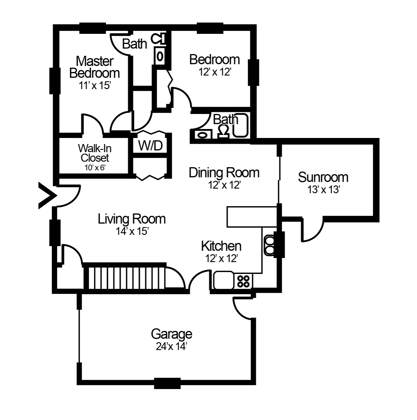 2-bedroom, 2-bathroom villa floorplan