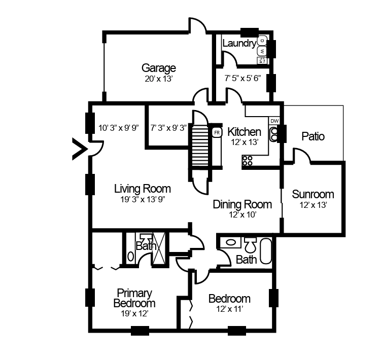 2-bedroom, 2-bathroom villa floorplan