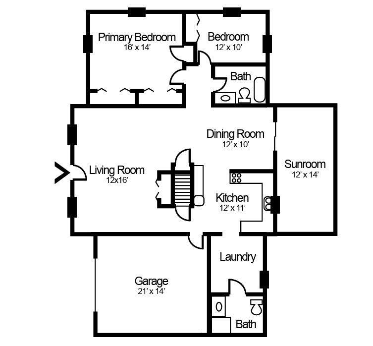 2-bedroom, 2-bathroom villa floorplan