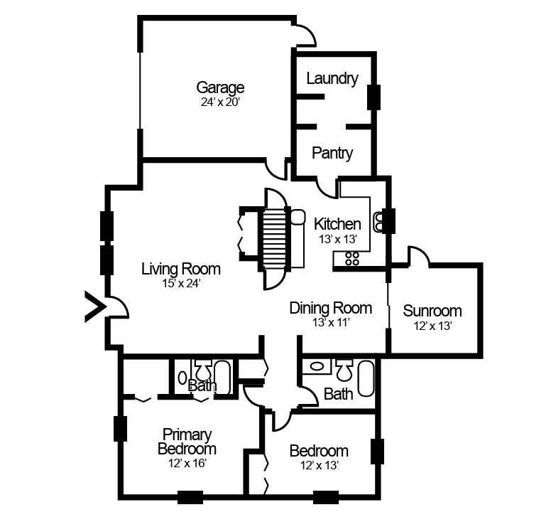2-bedroom, 2-bathroom villa floorplan
