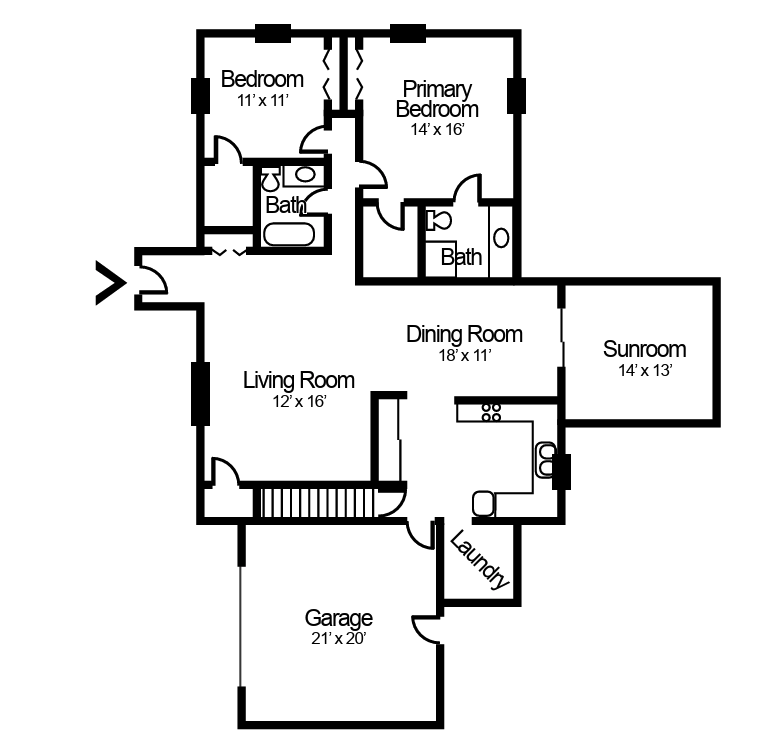 2-bedroom, 2-bathroom villa floorplan