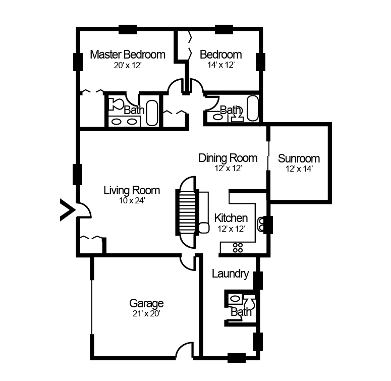 2-bedroom, 2-bathroom villa floorplan