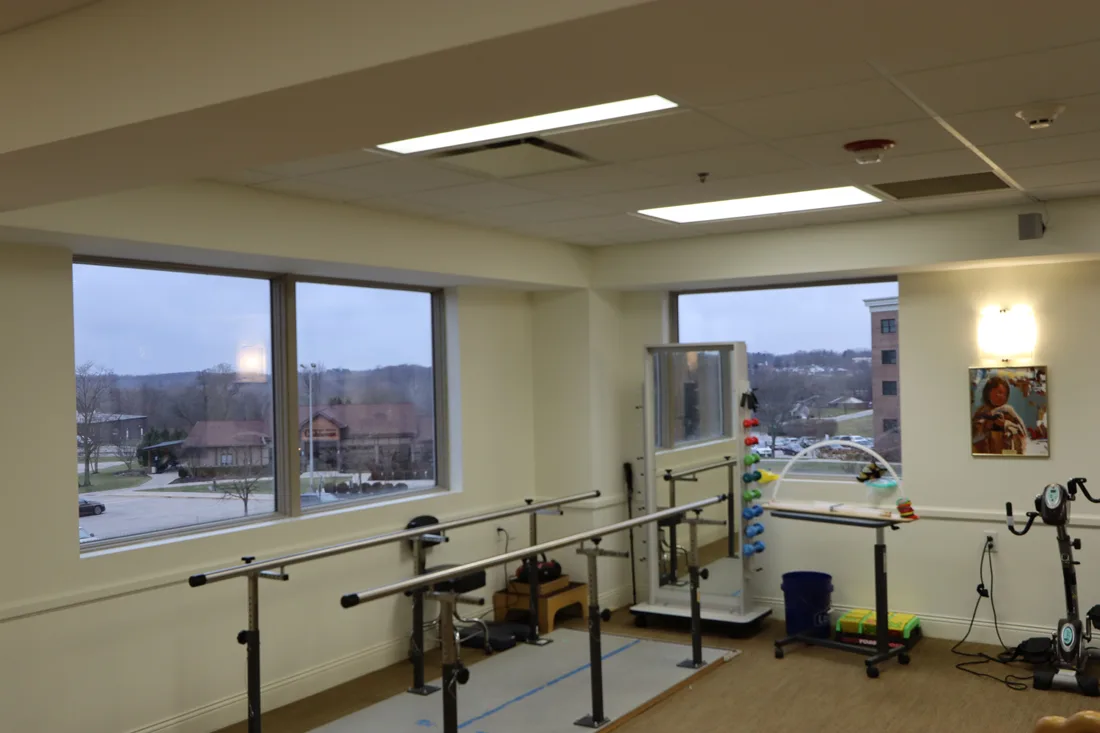 Therapy room with exercise equipment