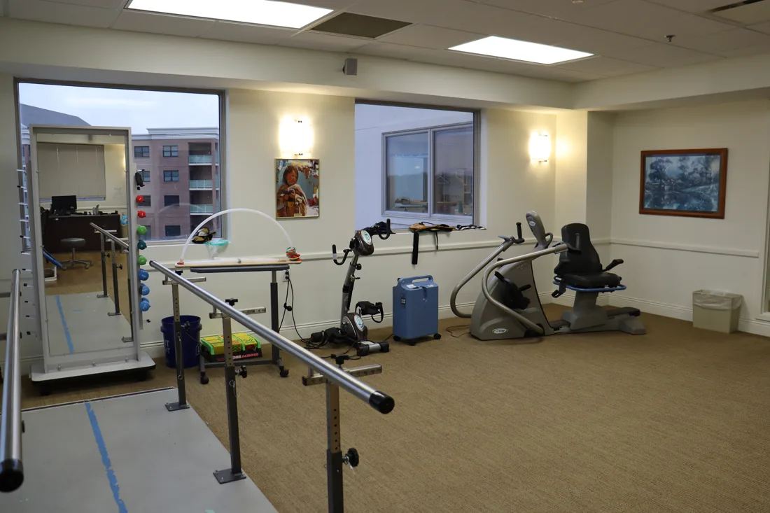 Therapy room with exercise equipment