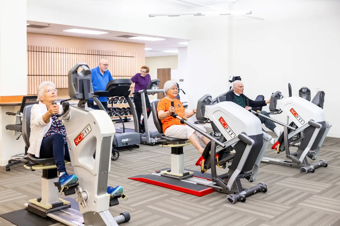 Older adults exercise in a fitness center