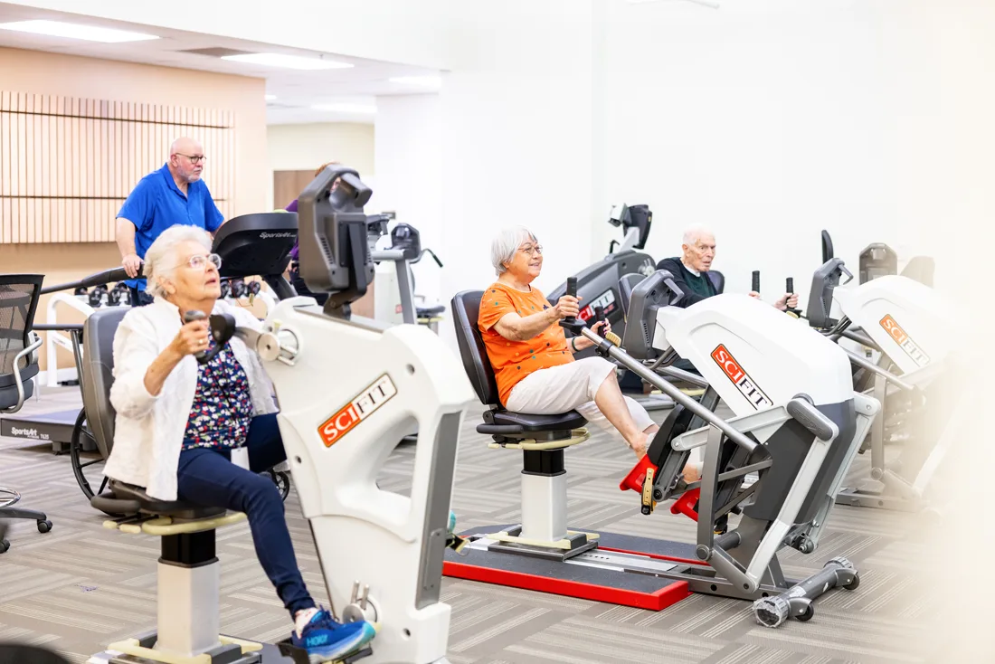 Older adults exercise in a fitness center