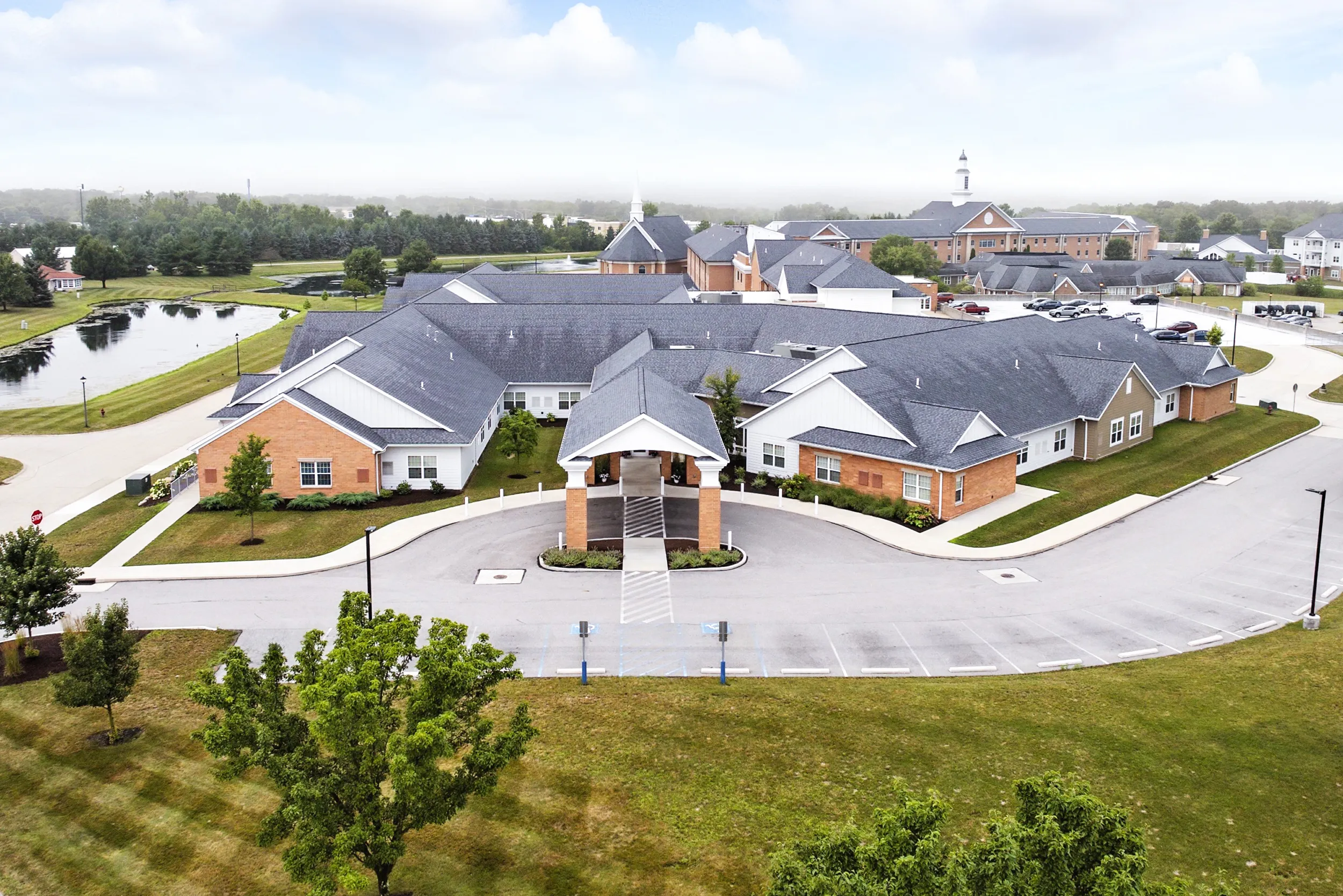 Aerial view of healthcare center and senior living campus