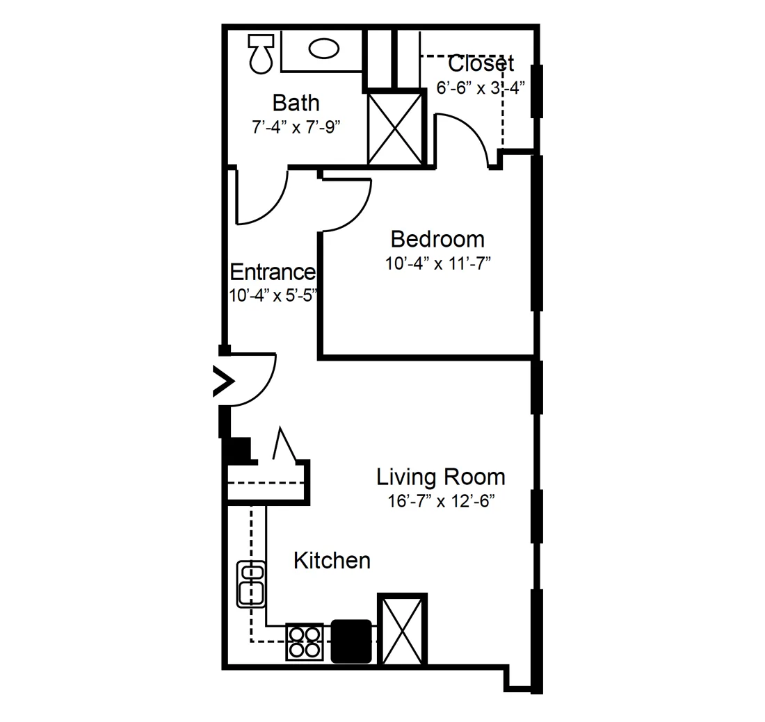 1-bedroom apartment floorplan