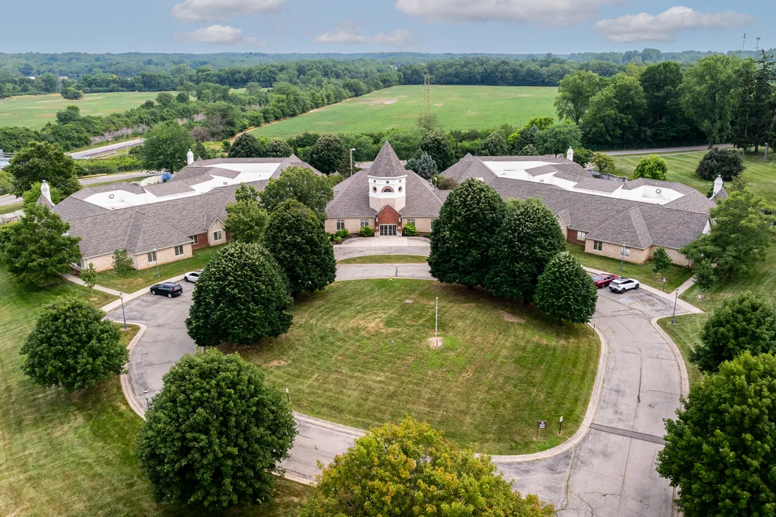 Aerial exterior view of Springfield Masonic Community building