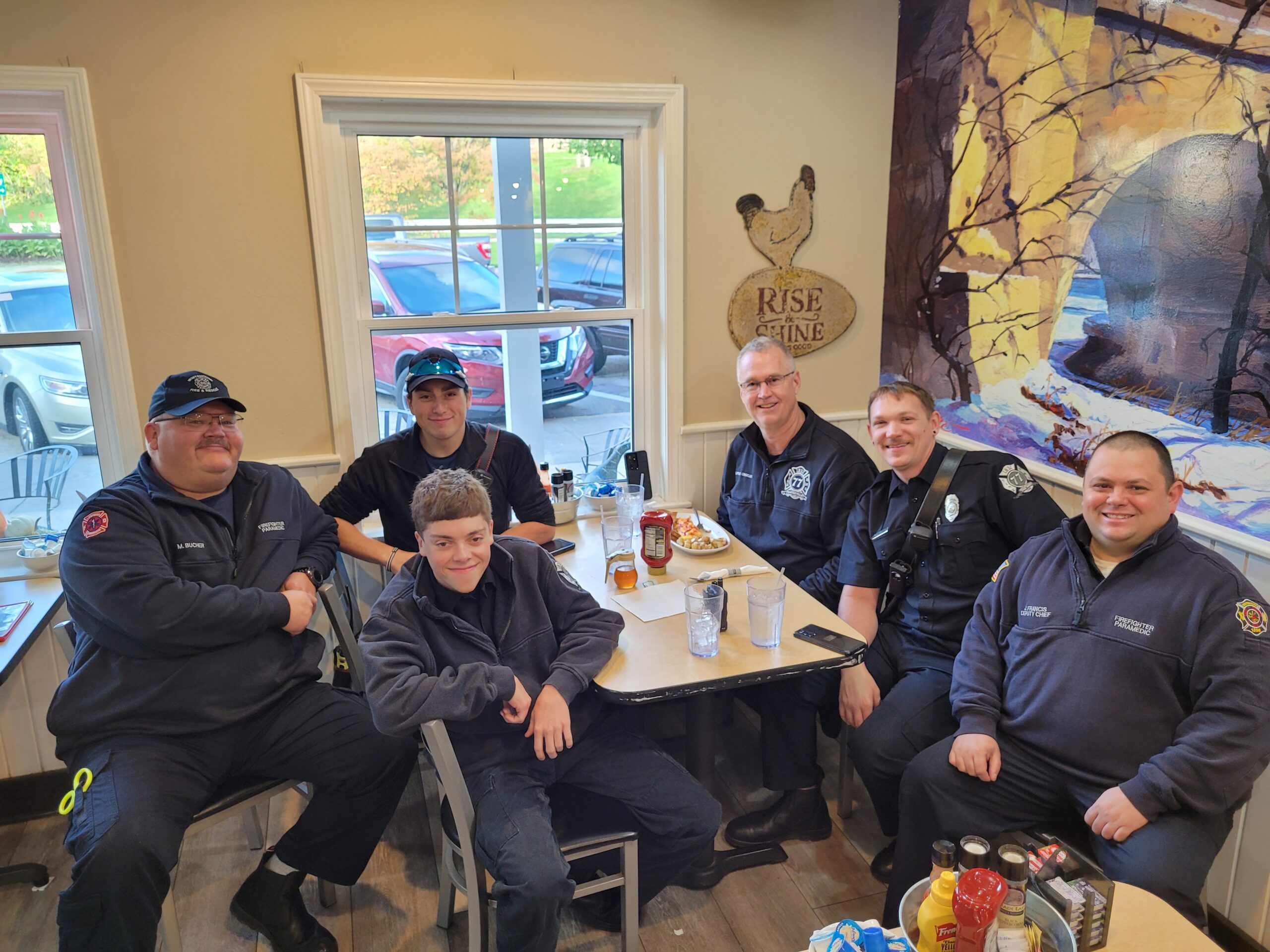 First responders dining at a restaurant