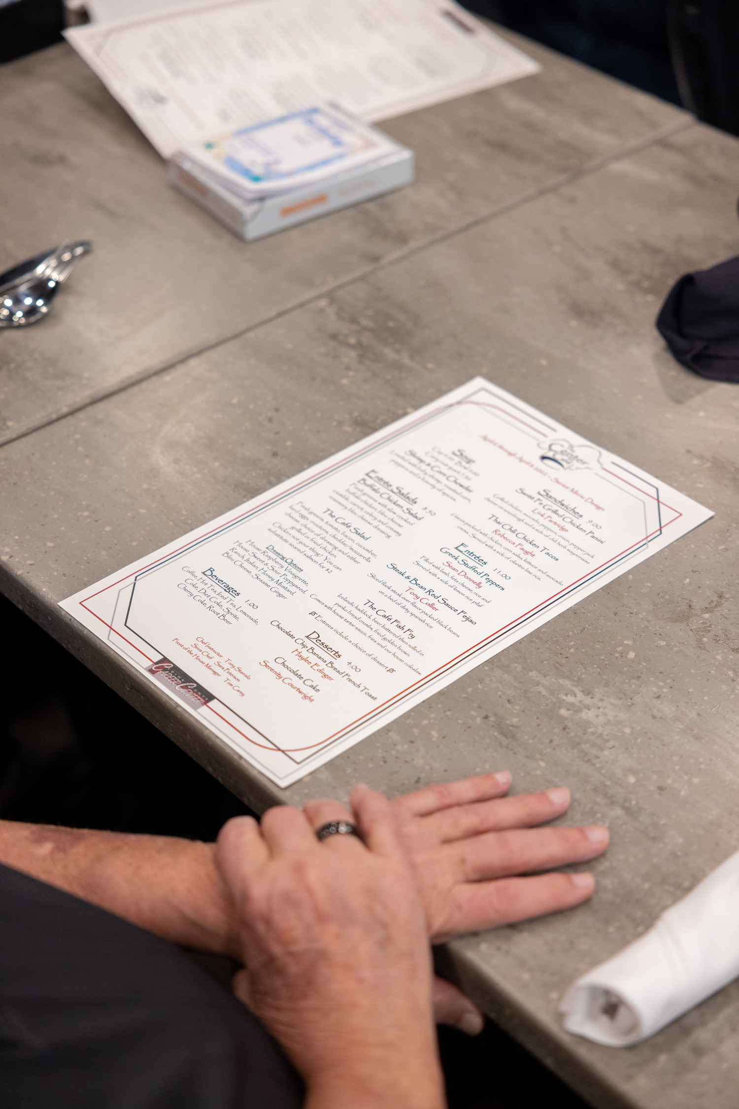 Lunch menu on dining table