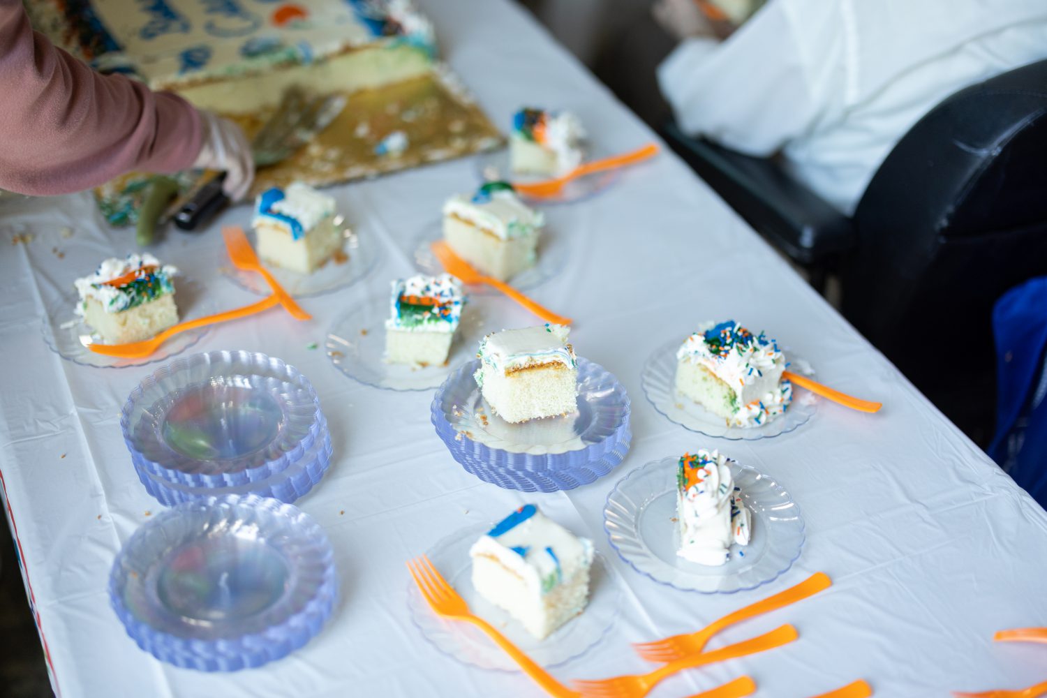 Close up view of slices of cake