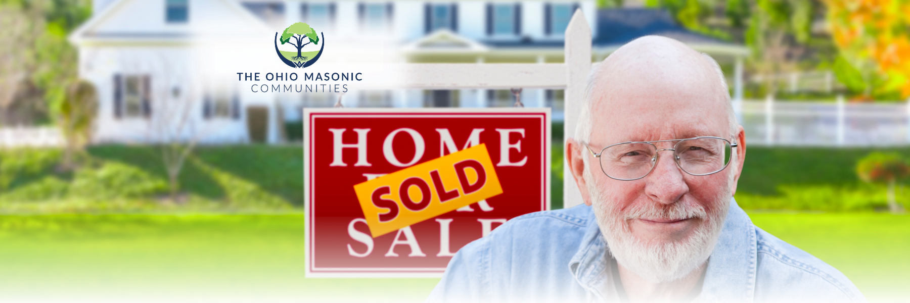 Adult male in front of sold sign by a large white house
