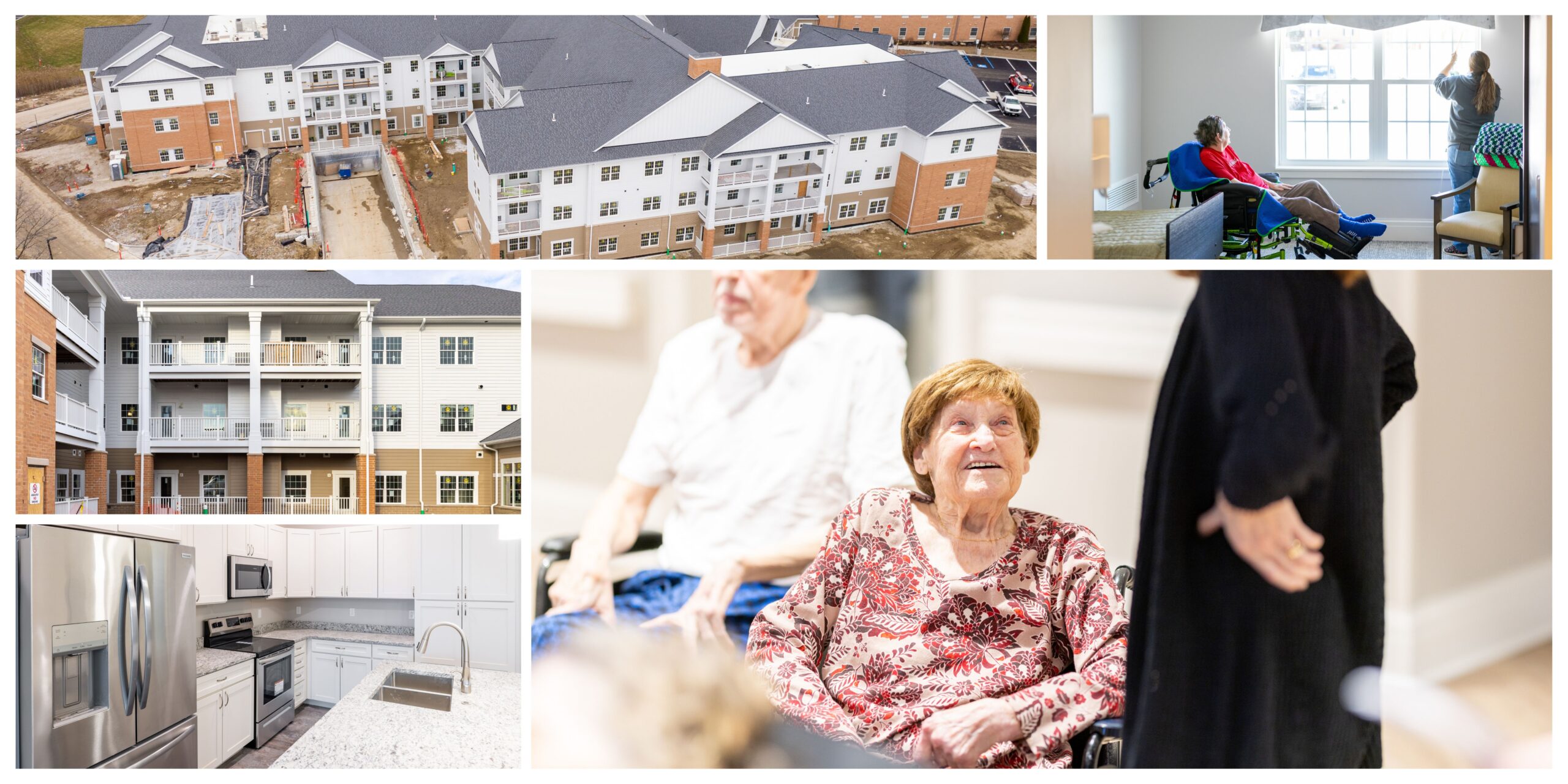 Collage of community expansion and resident/staff photos