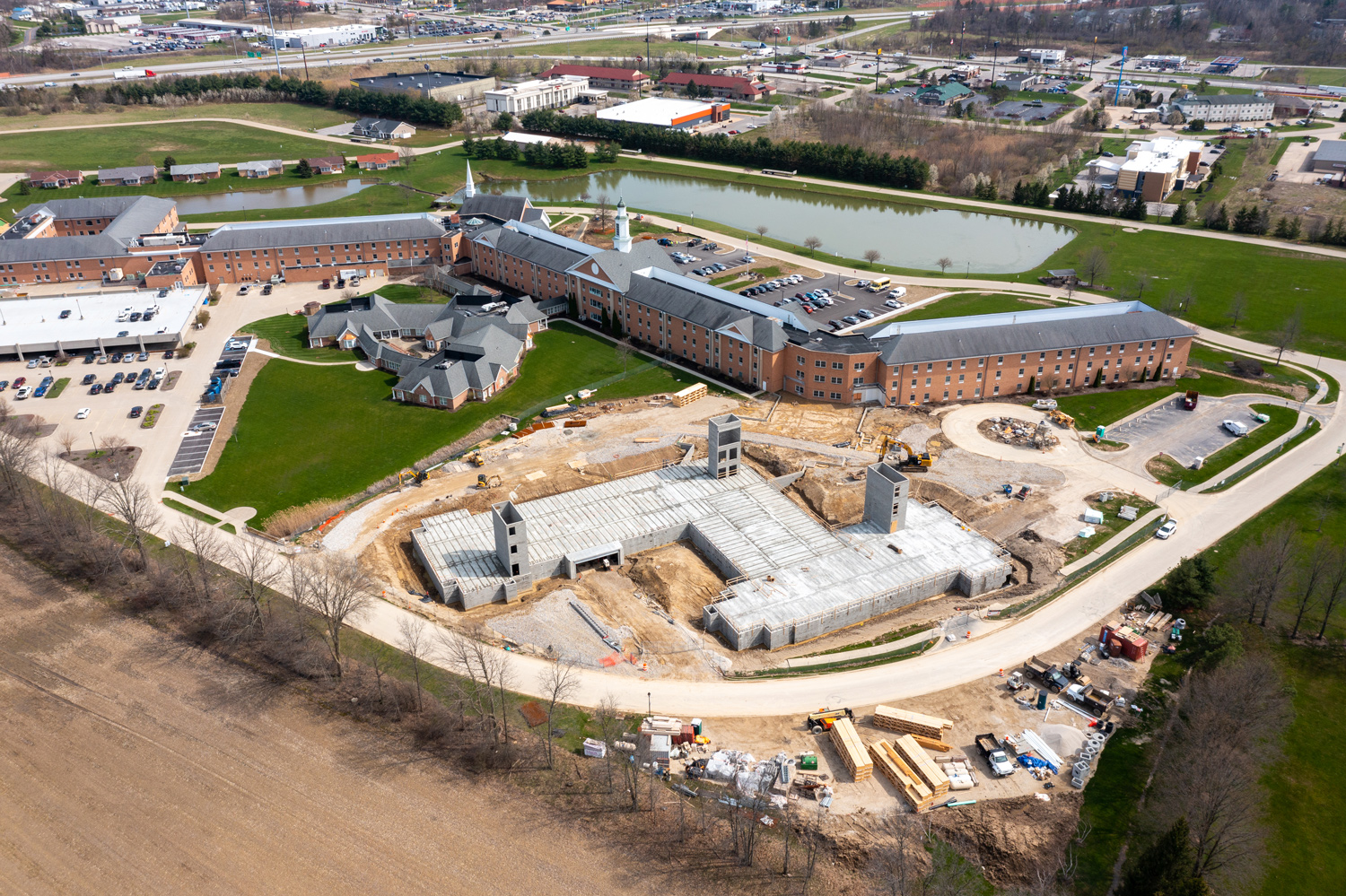 Aerial view of construction at Western Reserve Masonic Community