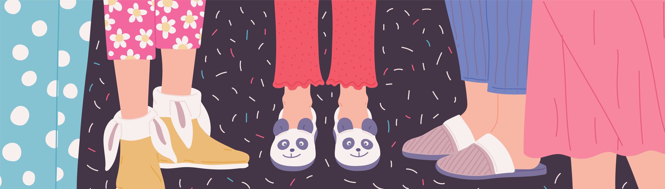 Graphic of different slippers and pajama pants