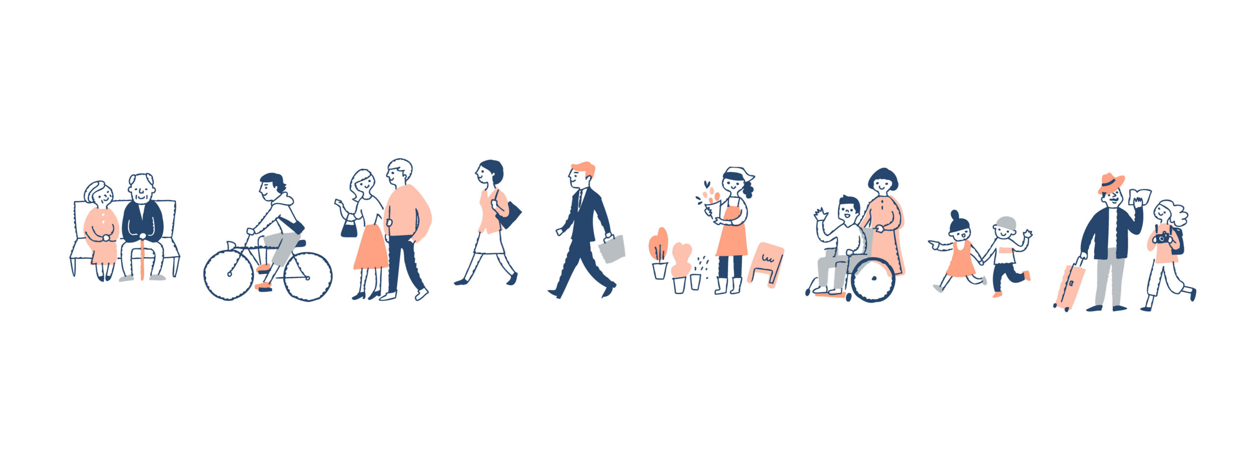 Graphic of various people of all ages walking
