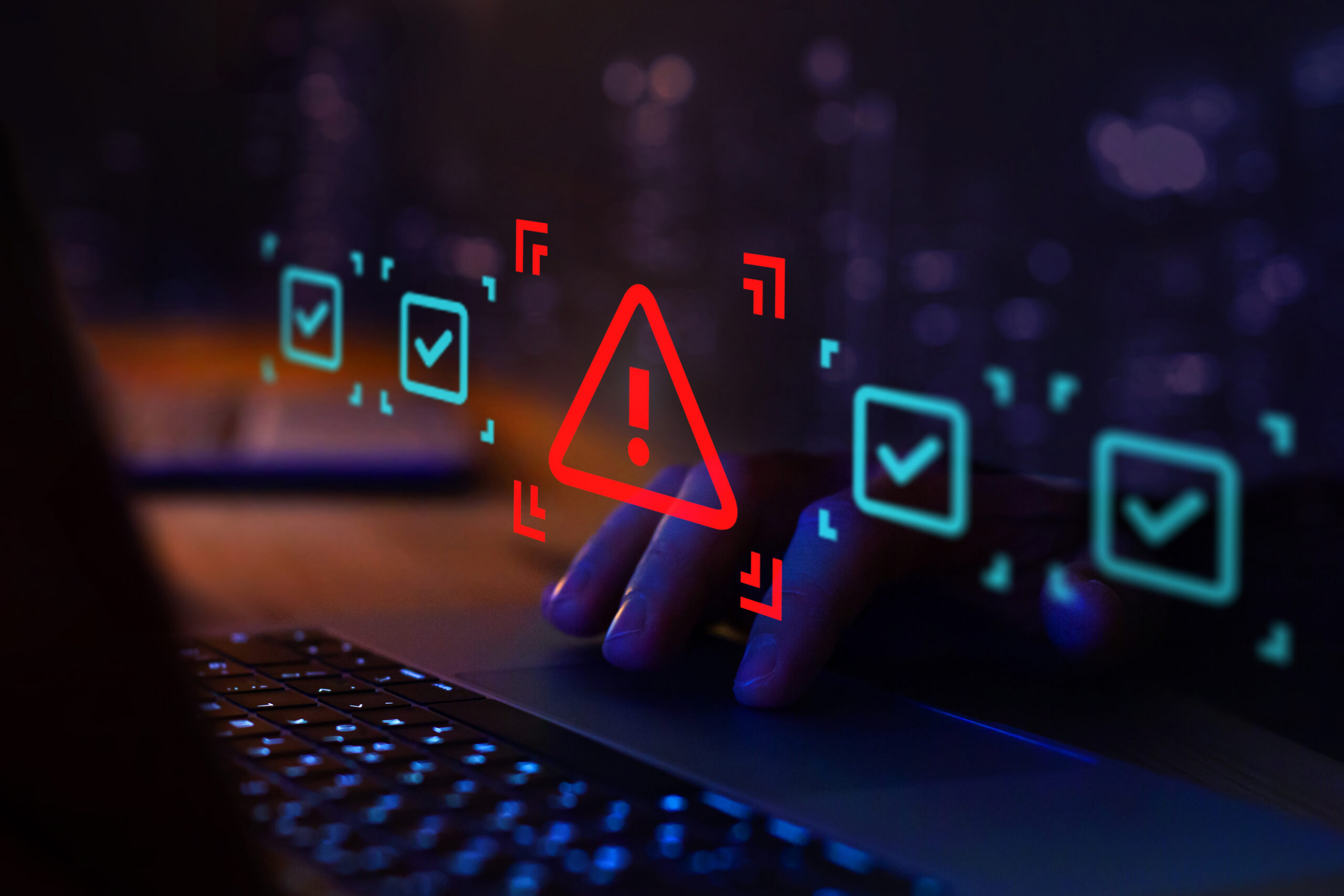 Warning alert error lit up on computer screen