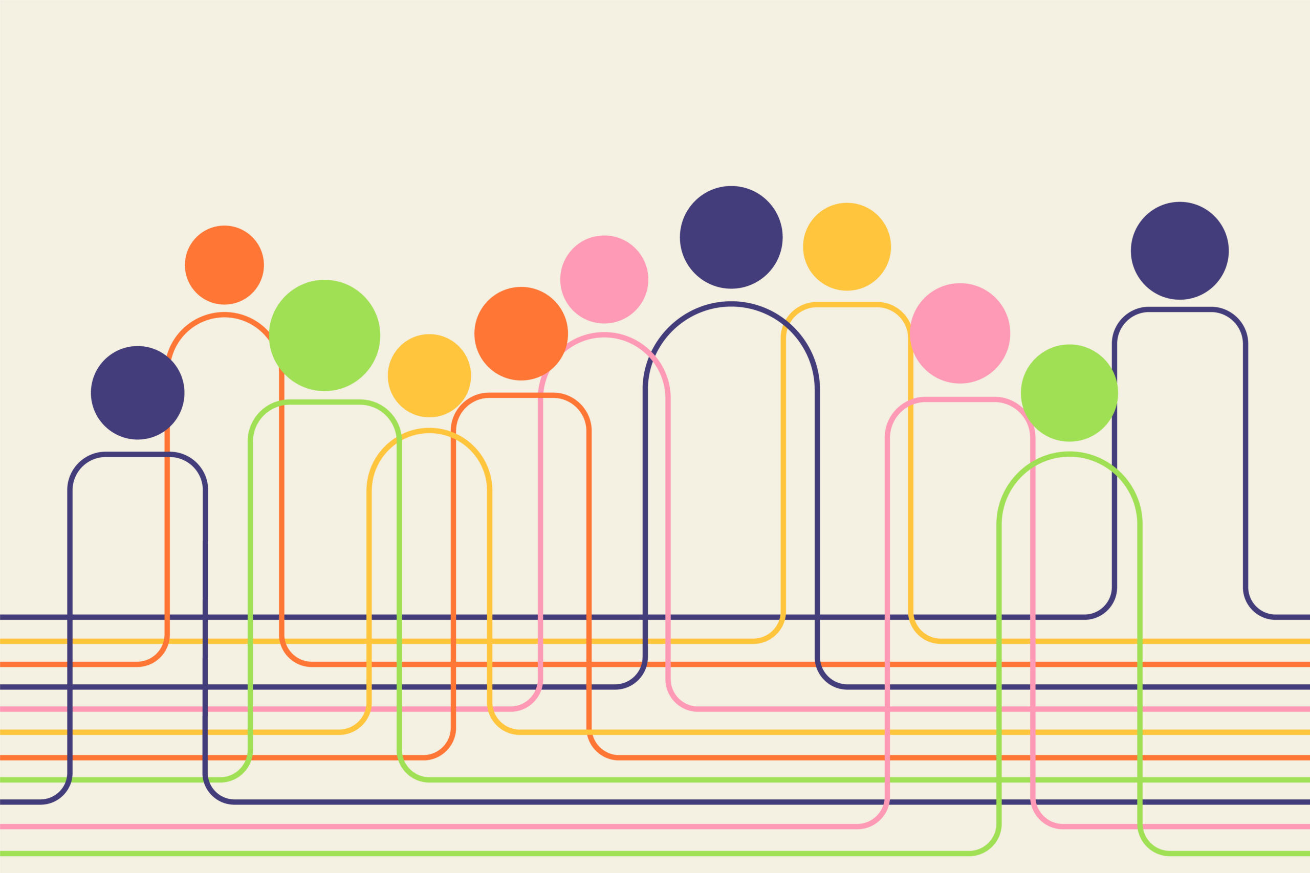 Graphic of colorful geometric design with lines and circles