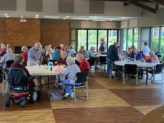 Residents dining together indoors