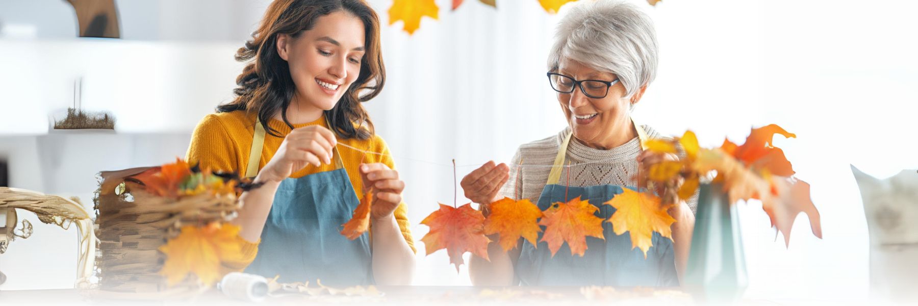 Family members making fall decorations