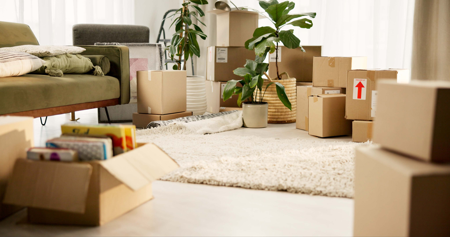 Moving boxes in a living room