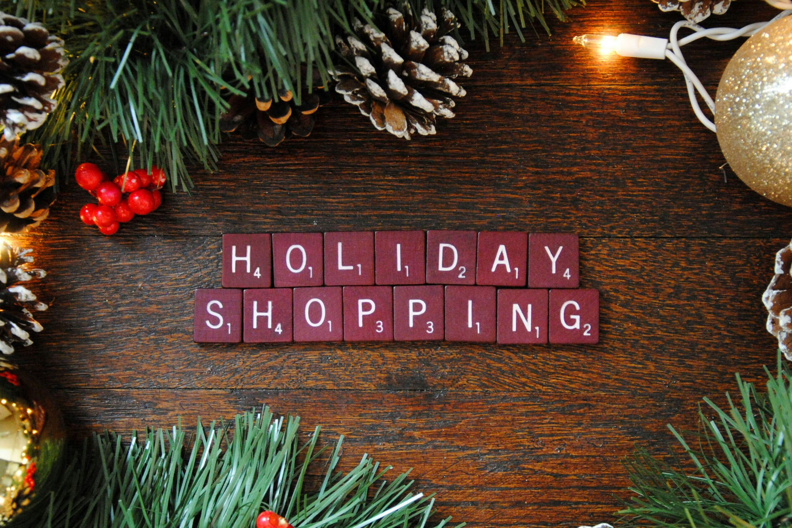 Holiday Shopping wooden letter squares