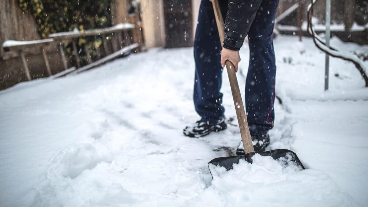Adult shoveling snow