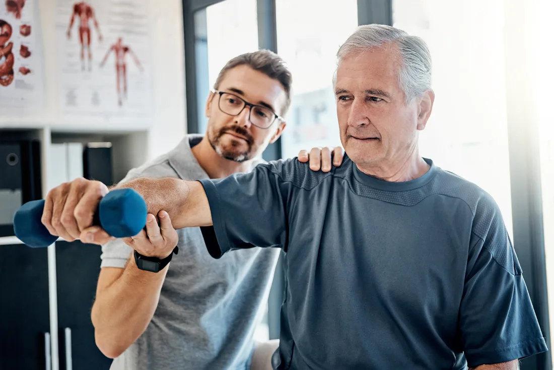 elder man undergoing short term rehabilitation services
